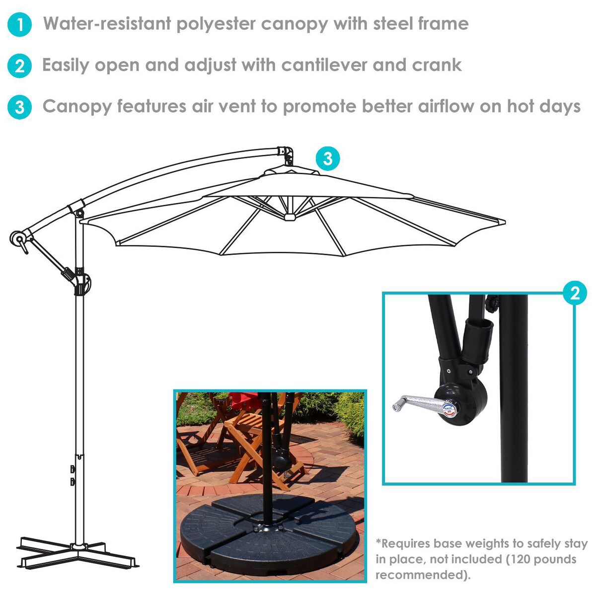 Ultimate Patio 9.5 Ft. Octagonal Aluminum Patio Cantilever Umbrella W/ Crank