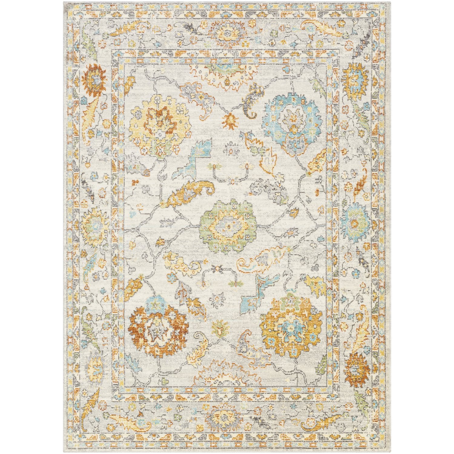 Bodrum Indoor/Outdoor Rug in Ivory, Saffron, Silver Gray, Medium Gray, Camel, Pale Blue, Moss