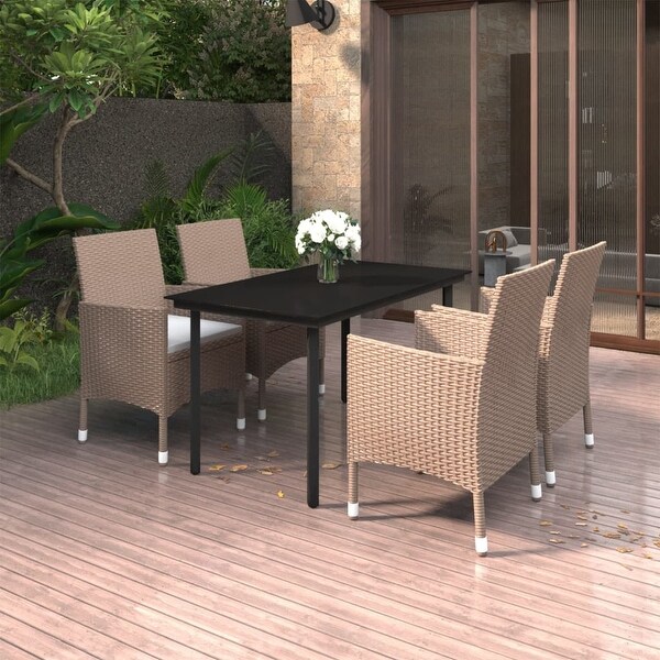 vidaXL Patio Dining Set Outdoor Table and Chair Set Poly Rattan and Glass