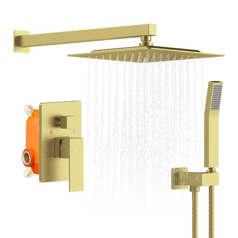 GIVING TREE 1-Spray 12 in. Square Rainfall Shower Head and Handheld Shower Head in Brushed Gold XLHDDFAR0033