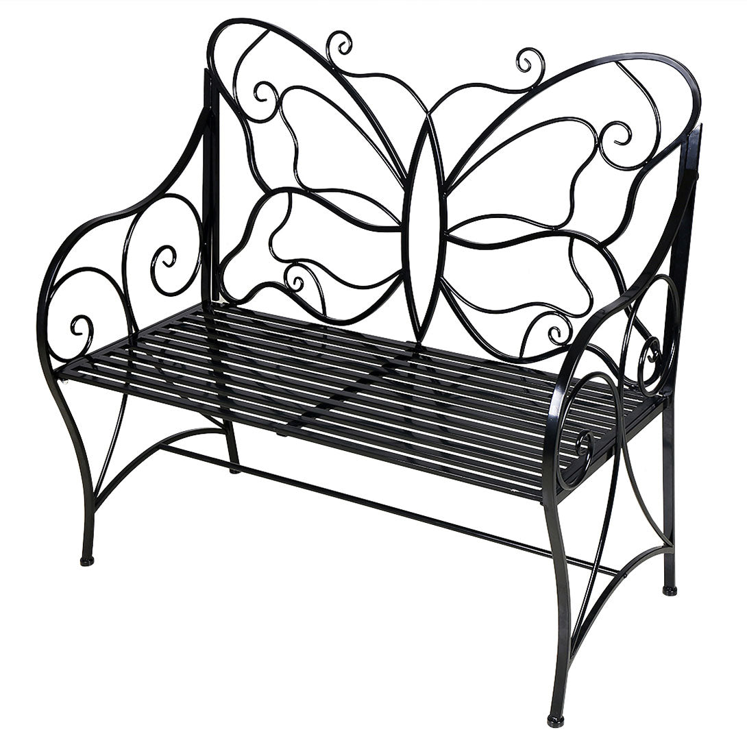 Metal Antique Outdoor Garden Bench Leisure Butterfly Bench, Black