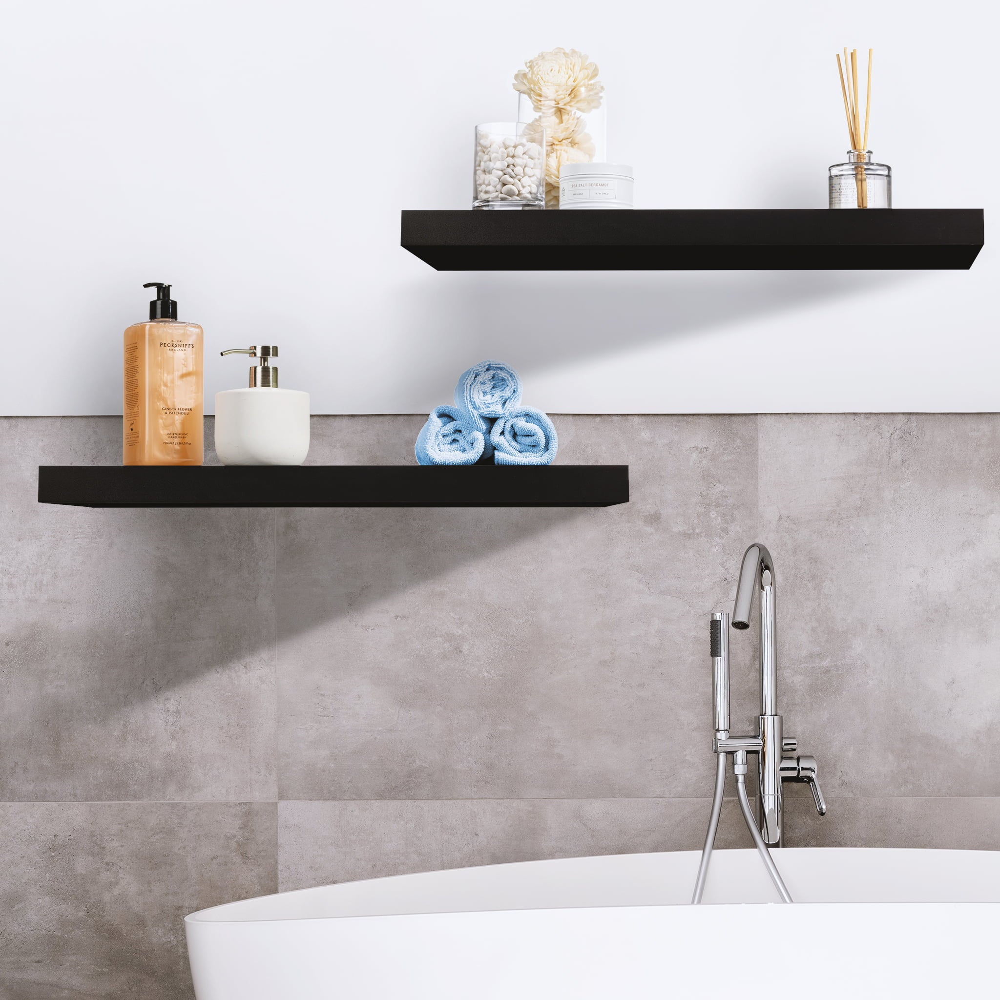 Sorbus Floating Shelf - Black Wooden Hanging Wall Shelves Decoration (2-Pack)