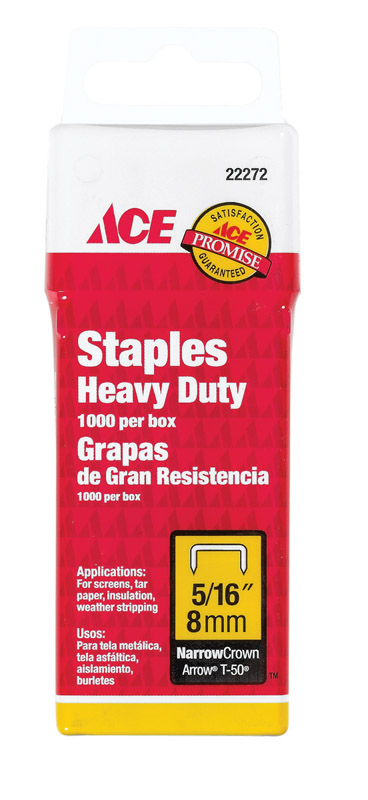 Ace T50 5/16 in. L Narrow Crown Heavy Duty Staples 1000 pk