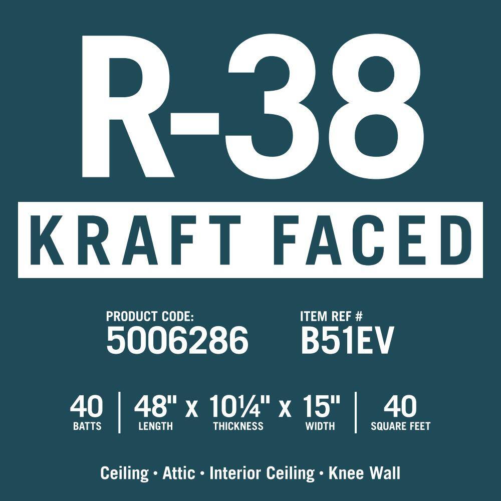 Knauf Insulation R-38 EcoBatt Kraft Faced High Density Fiberglass Insulation Batt 10-14 in. x 15 in. x 48 in. (15-Bags) 691020