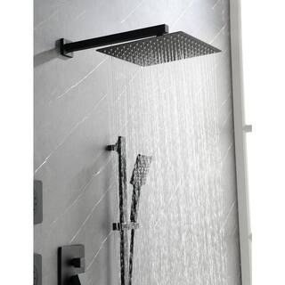 FORCLOVER 3-Spray Square High Pressure Deluxe Wall Bar Shower Kit with Slide Bar and 3-Body Spray in Matte Black FRIMFTHS09MB