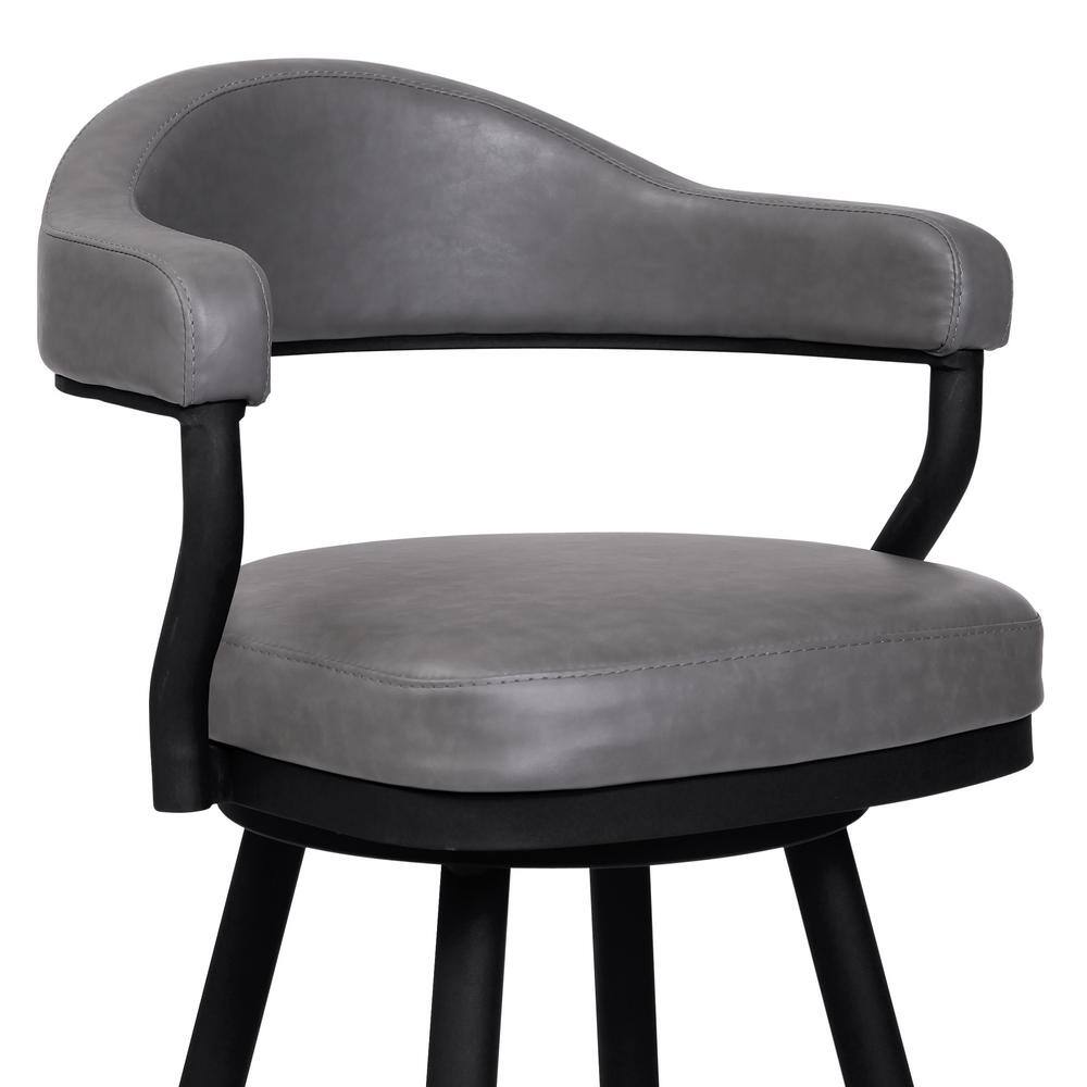 Armen Living Justin 42 in. Gray Black Powder Coated Metal Vintage Bar Stool with Faux Leather Seat LCJTBABLVG30