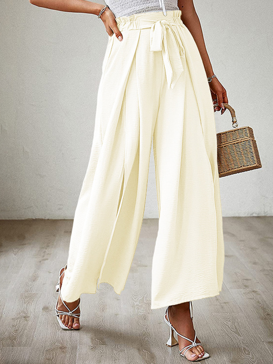 Summer Bow Loose High Waist Pleated Wide Leg Pants With Belte