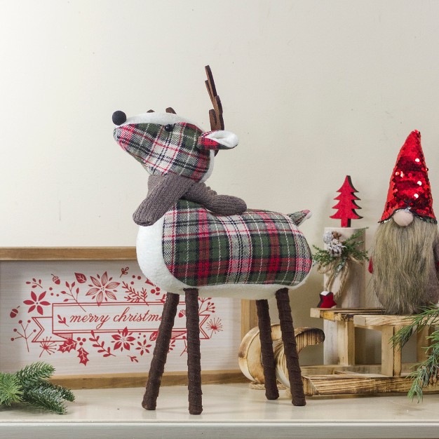 Red And Green Plaid Reindeer Christmas Decoration