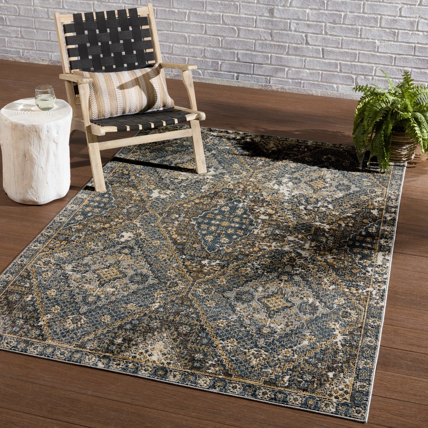 Swoon Indoor/Outdoor Julia Blue & Gold Rug