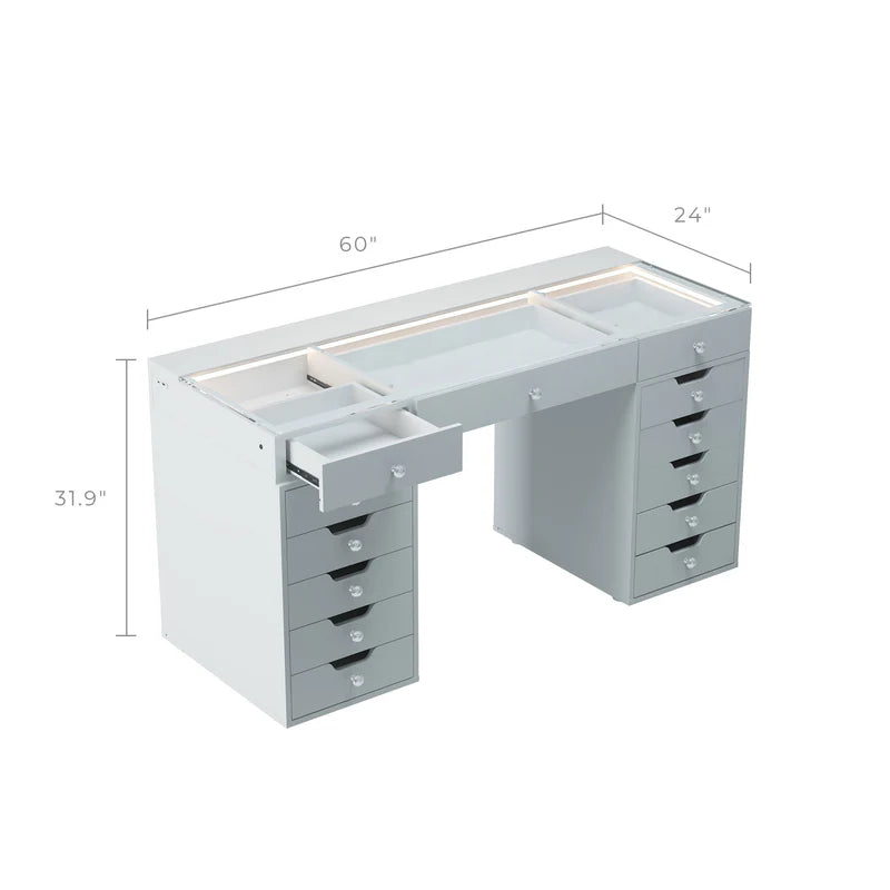 Eva Vanity Desk - 13 Storage Drawers   VNT-EVA-A01-WHT