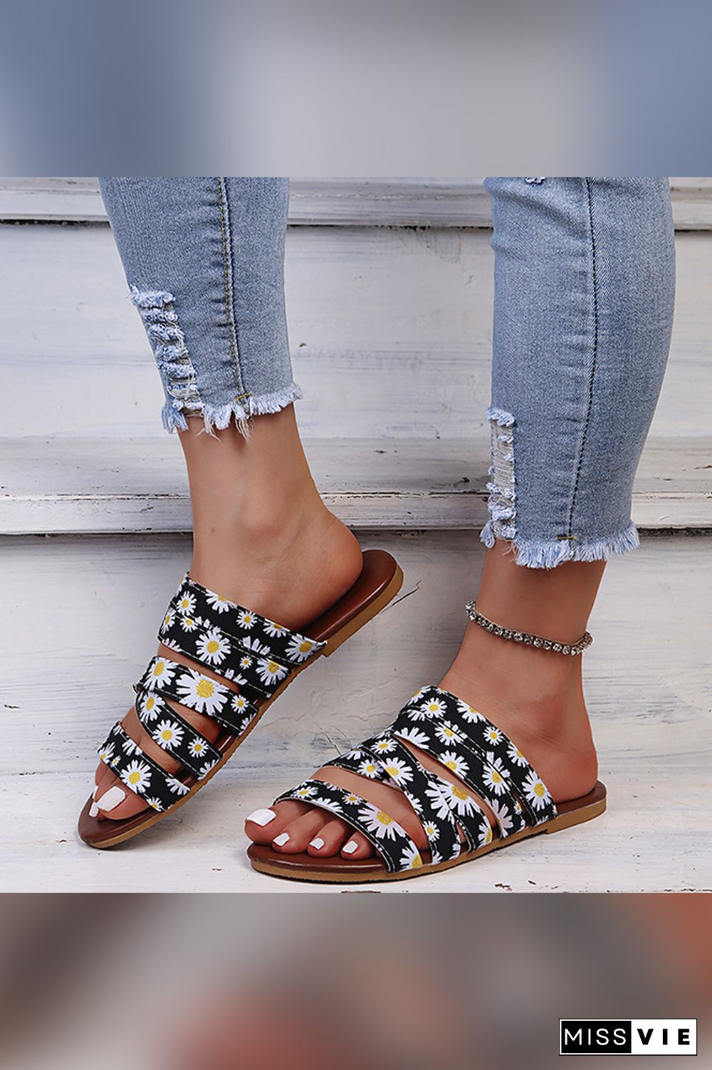 Daisy Print Flat Sandals Wholesale