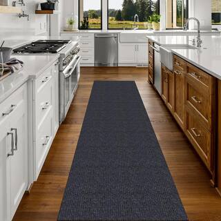 Sweet Home Stores 2 ft. W x 1 2 ft. L Black Ribbed Waterproof Non-Slip Rubber Back Solid Runner Rug Polypropylene Garage Flooring SH-SRT704-2X12