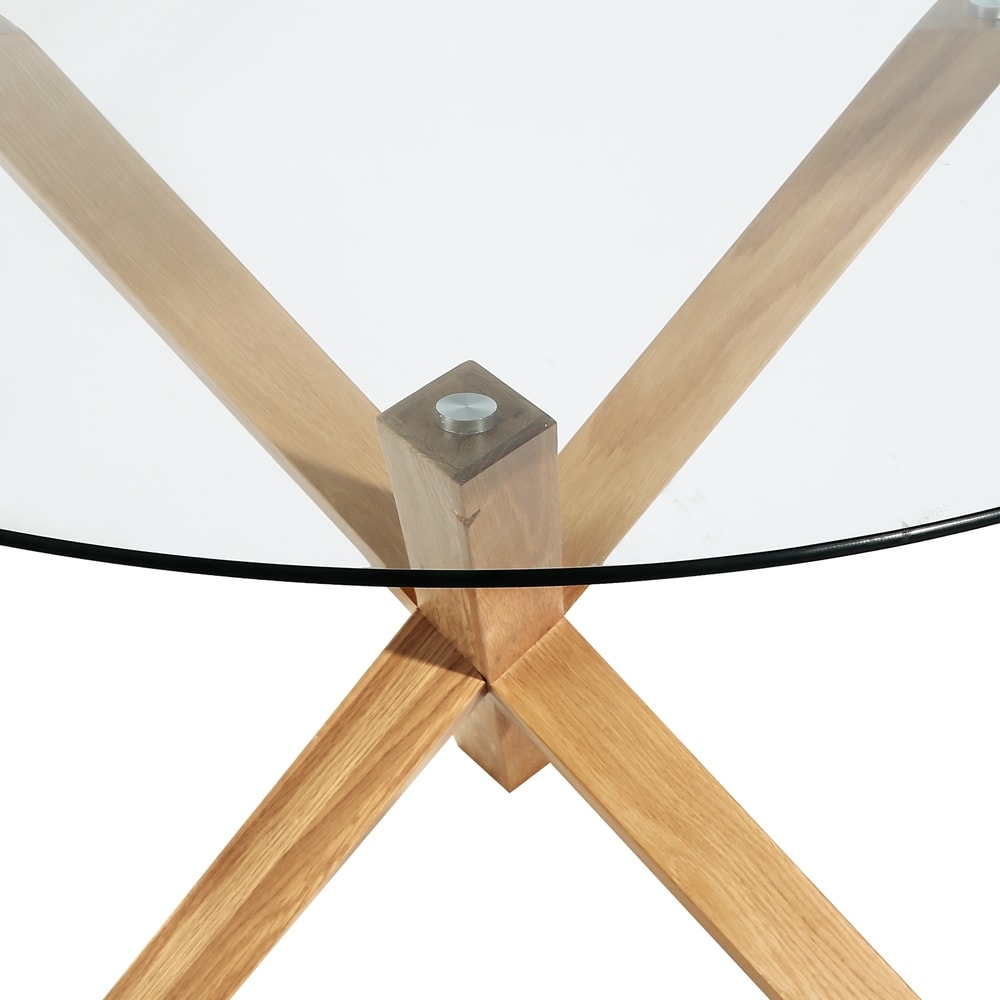 Poly and Bark Kennedy Round Glass and Wood Dining Table