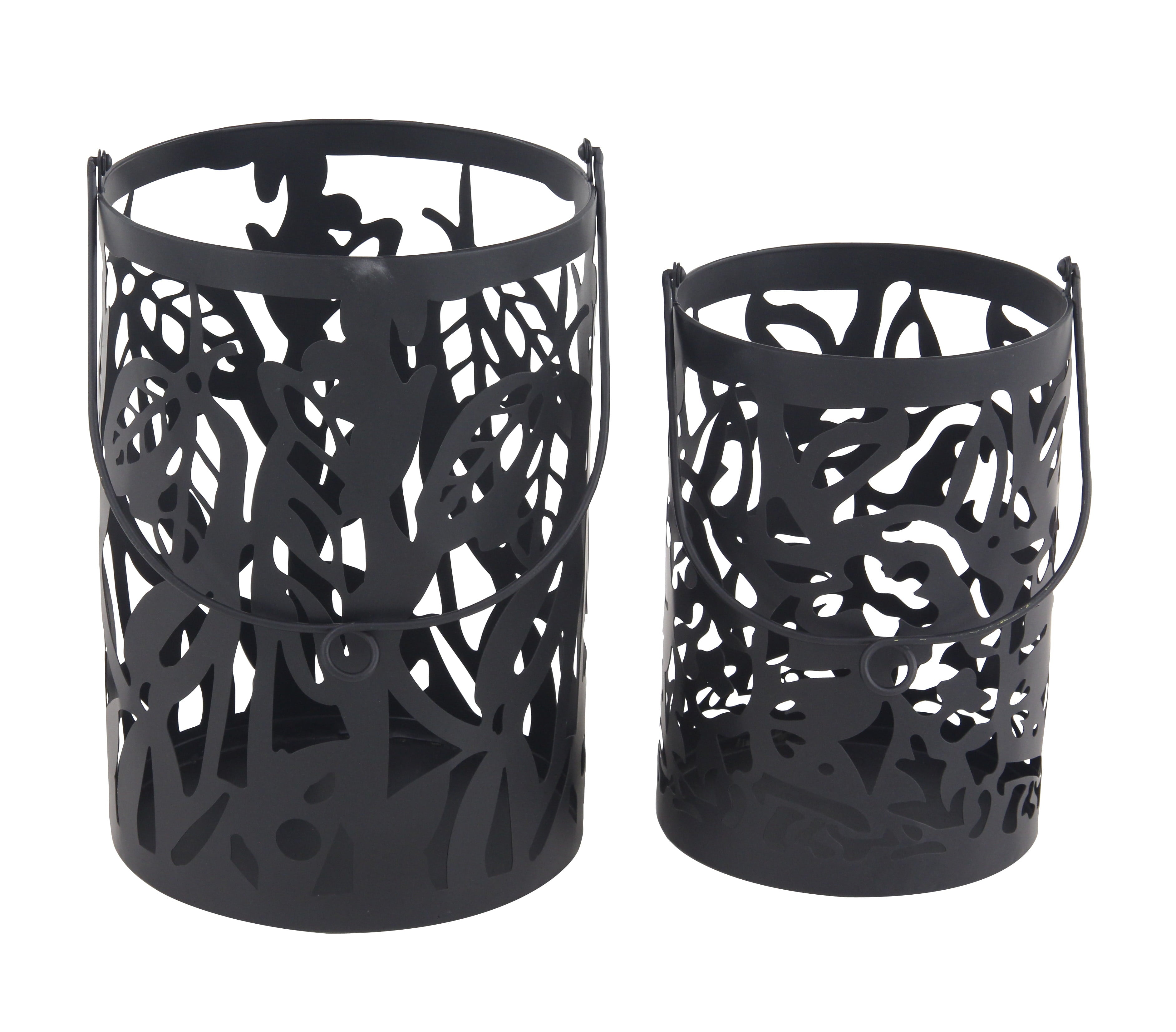 Decmode Eclectic 11 And 14 Inch Round Black Iron Candle Lanterns - Set of 2