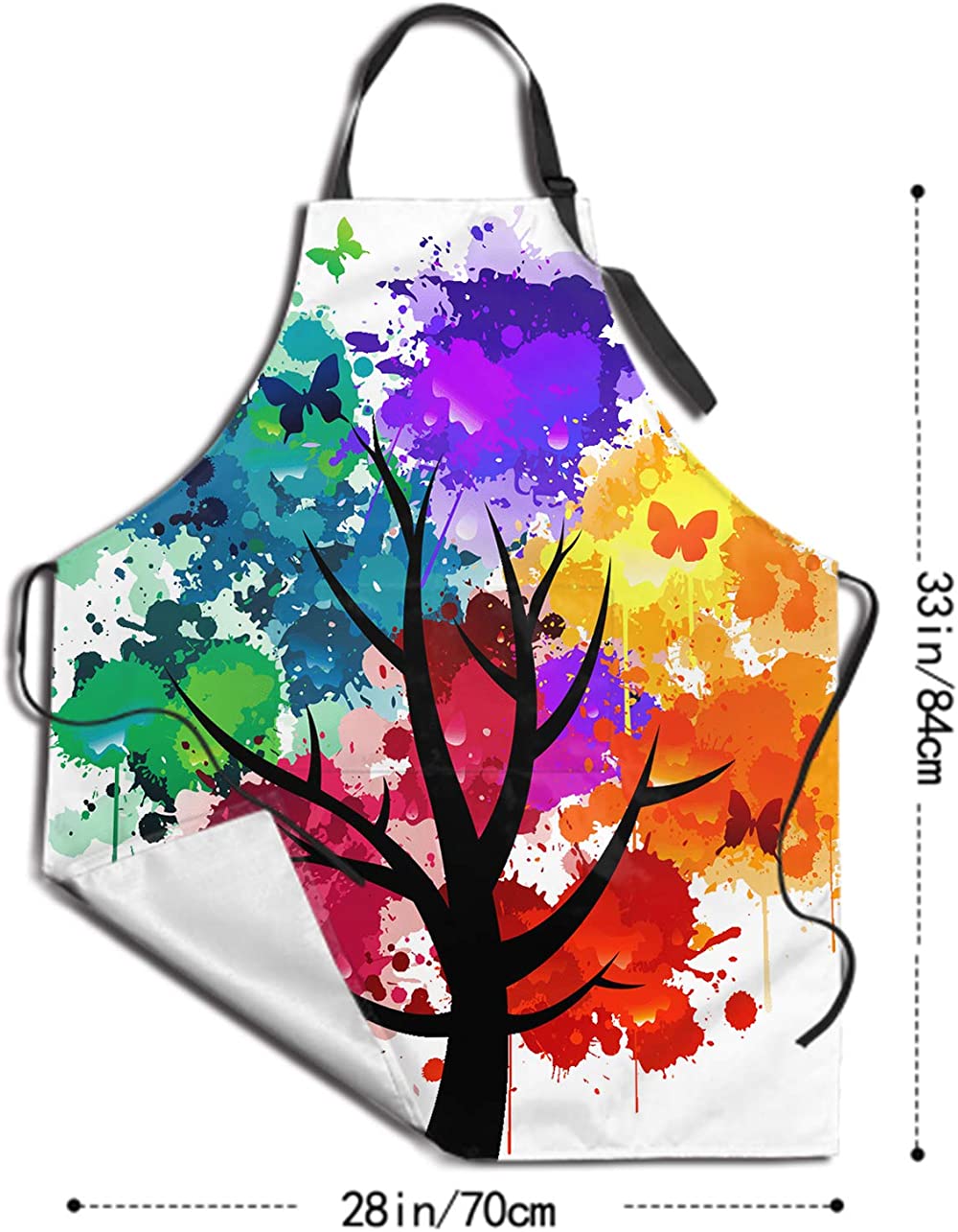 Colorful Artist Apron with 2 Pockets Art Tree Butterfly Aprons Smocks Waterproof Polyester for Kitchen Garden Painting