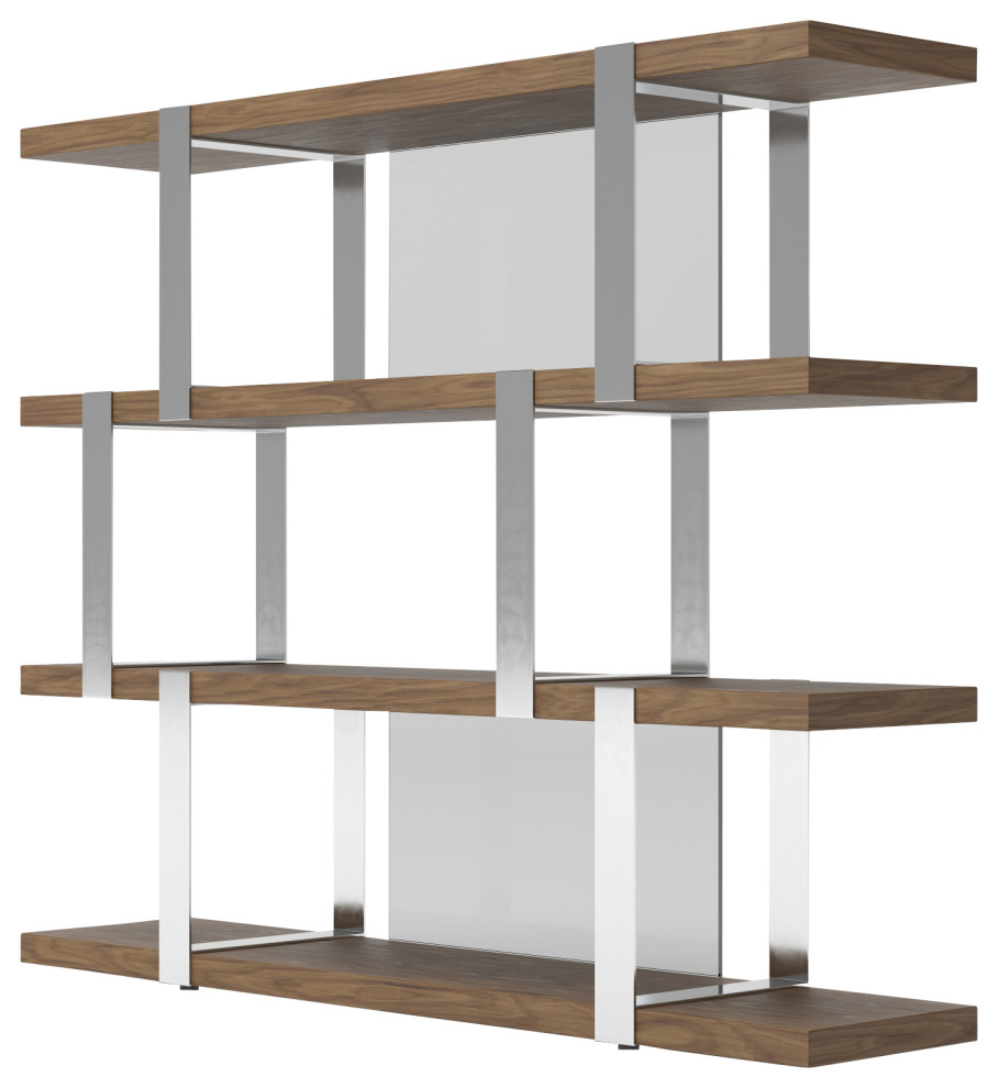 Modrest Brewer Modern Walnut Glass and Stainless Steel Bookshelf   Contemporary   Bookcases   by Vig Furniture Inc.  Houzz