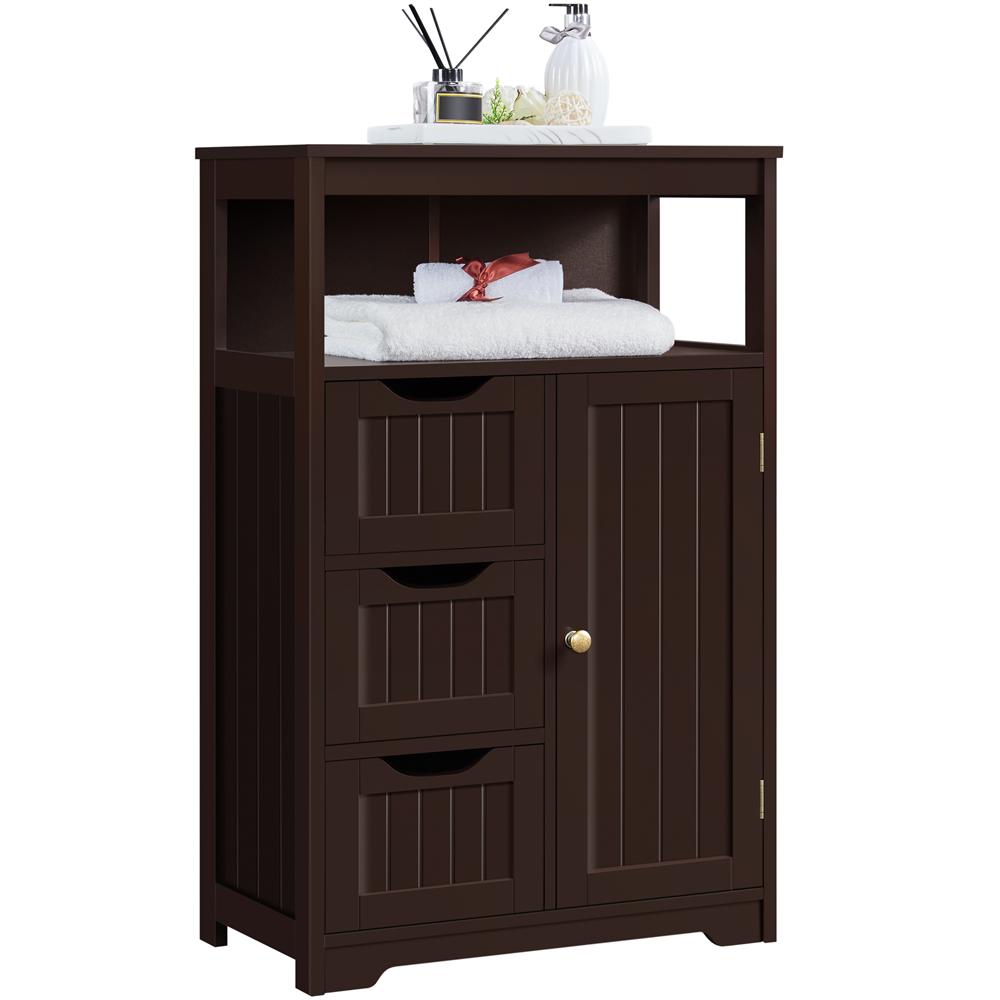 Easyfashion Wooden Bathroom Floor Cabinet Multiple Tiers Storage Organizer， Espresso