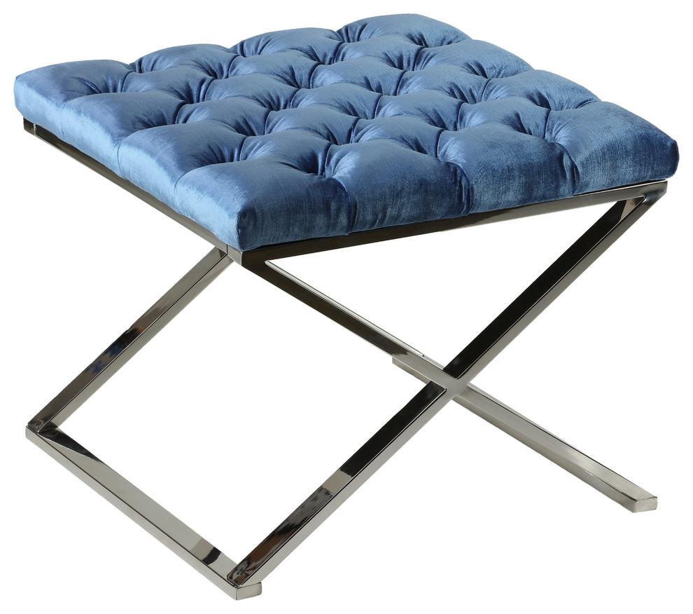 Cortesi Home Mariana Tufted Metal Ottoman  Blue  21 quot  Contemporary   Footstools And Ottomans   by CozyStreet  Houzz