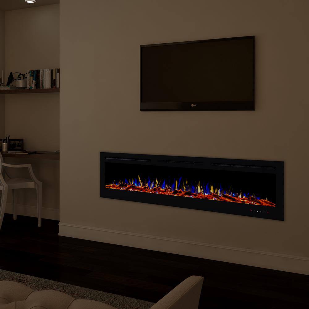 72 inch Electric Fireplace- Wall Mount or Recessed-3 Color LED Flame 10 Ember Bed Colors 3 Media-Touch Screen  Remote 415726NLV