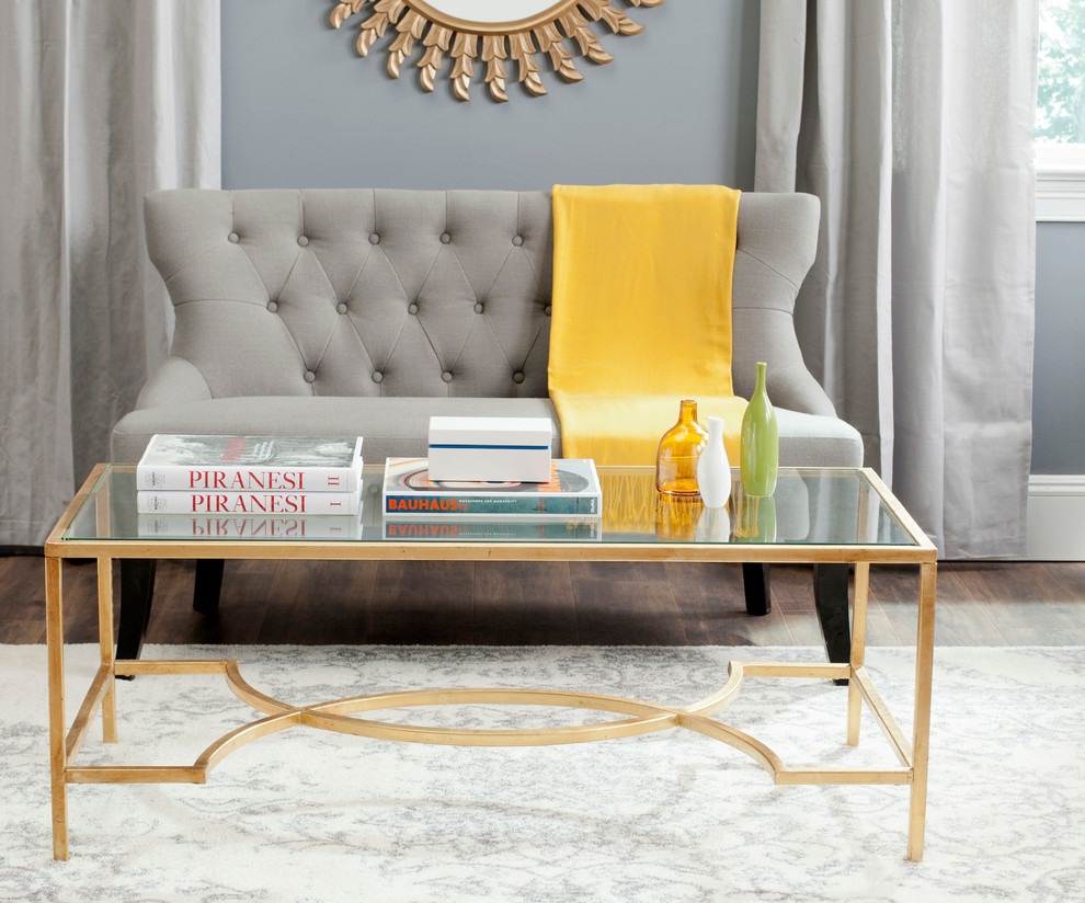 Genavieve Coffee Table  Gold/Tempered Glass Top   Contemporary   Coffee Tables   by Rustic Home Furniture Deco  Houzz