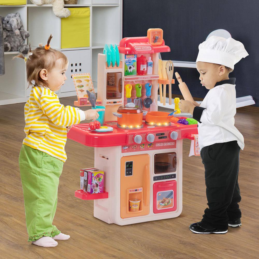 Nyeekoy Kids Play Kitchen Playset with Lights and Sounds in Pink TH17W0730