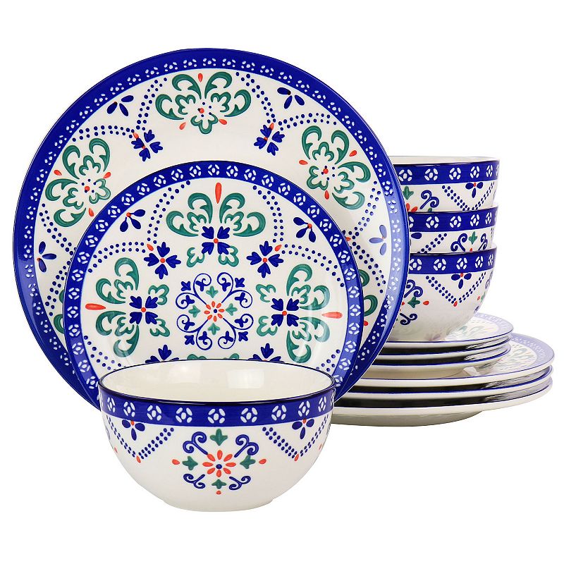 Laurie Gates California Designs Tierra Star 12 Piece Hand Painted Dinnerware Set in Blue