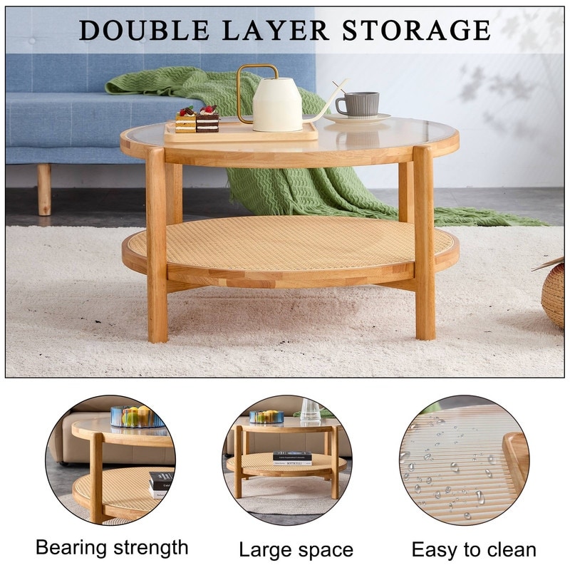 Modern Circular Double Layer Coffee Table for Living Room  Natural