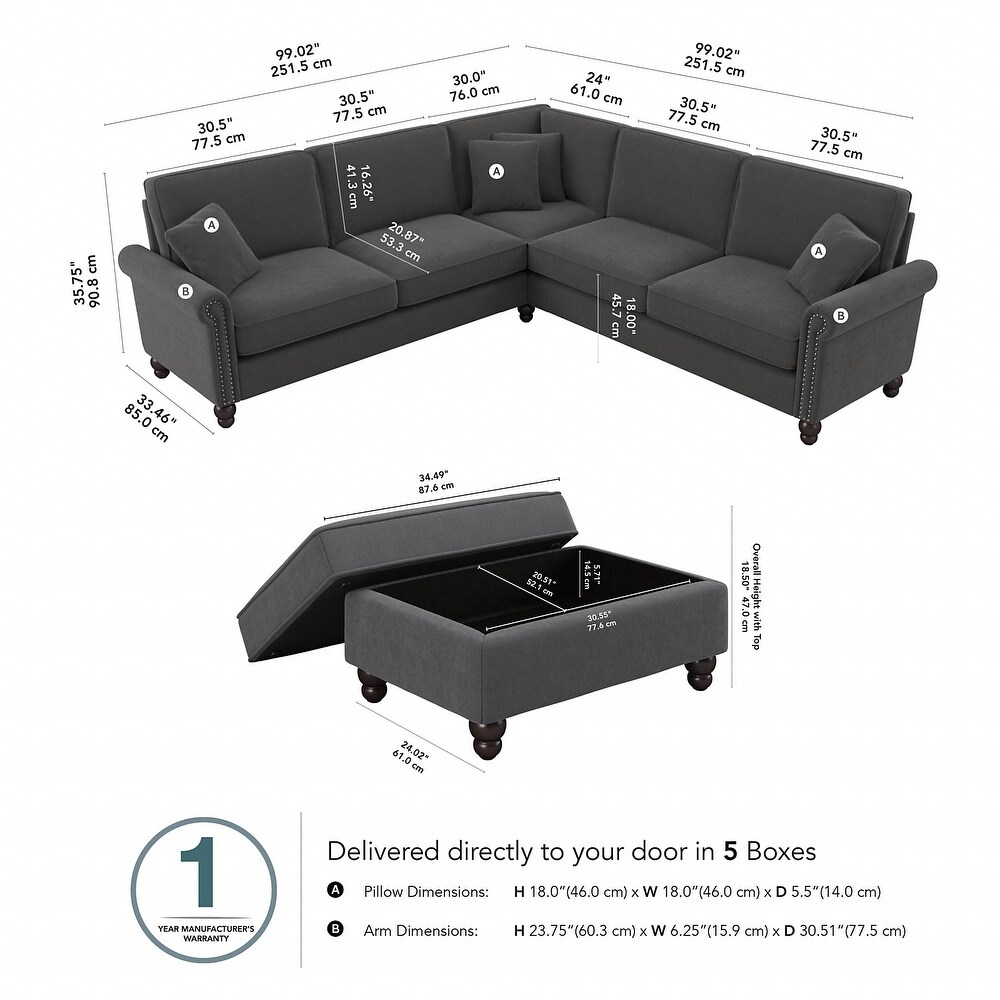 Coventry 99W L Shaped Sectional Couch with Ottoman by Bush Furniture