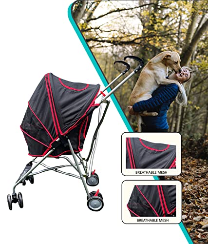 Pet Stroller - Lightweight Foldable Stroller For Travel With Mesh Viewing Window - Water-Proof And Stain-Proof - Dog Stroller/Cat Stroller With Backside Storage - Black/Red