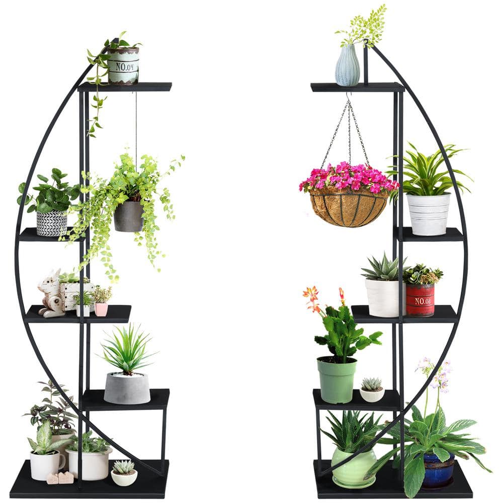 Outsunny Black 5 Tier Iron Plant Stand Half Moon Shape (2-Pack) 845-745BK