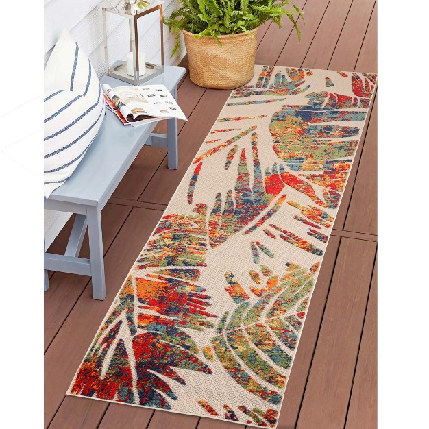 Tropical Leaves Coastal Indoor Outdoor Runner Or Area Rug By Blue Nile Mills