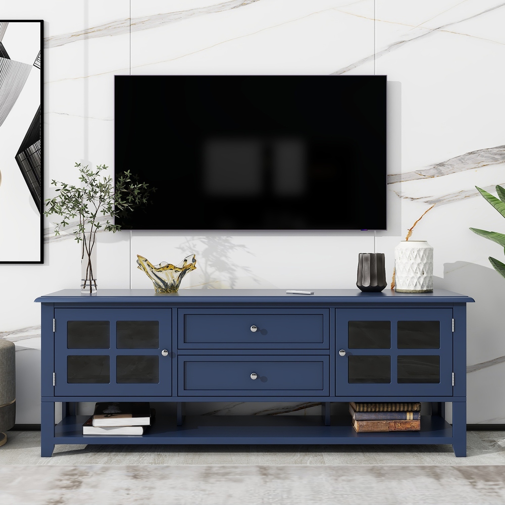 Multifunctional Storage TV Stand for Livingroom  Slight Design Entertainment Center with 2 Drawers and 2 Tier Shelves