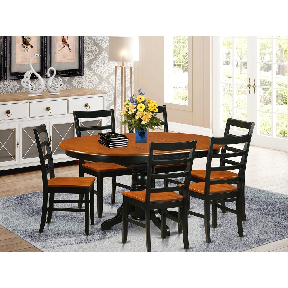 East West Furniture 7 Piece Dining Table Set Consist of an Oval Dining Table and 6 Kitchen Chairs  Black   Cherry(Seat Options)