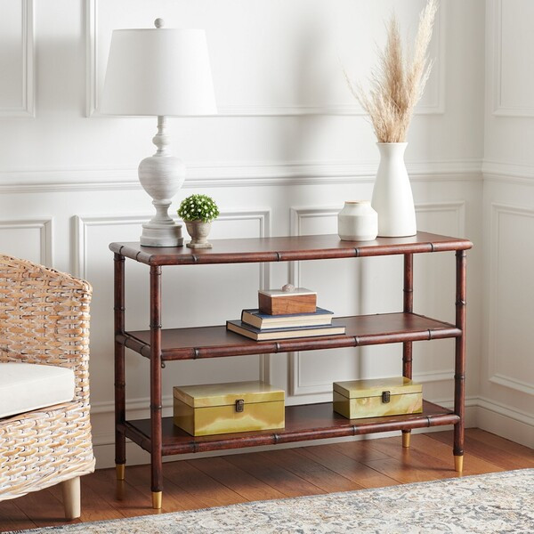 Tudor 2 Shelf Console Table Dark Brown/Gold Safavieh   Asian   Console Tables   by HedgeApple  Houzz