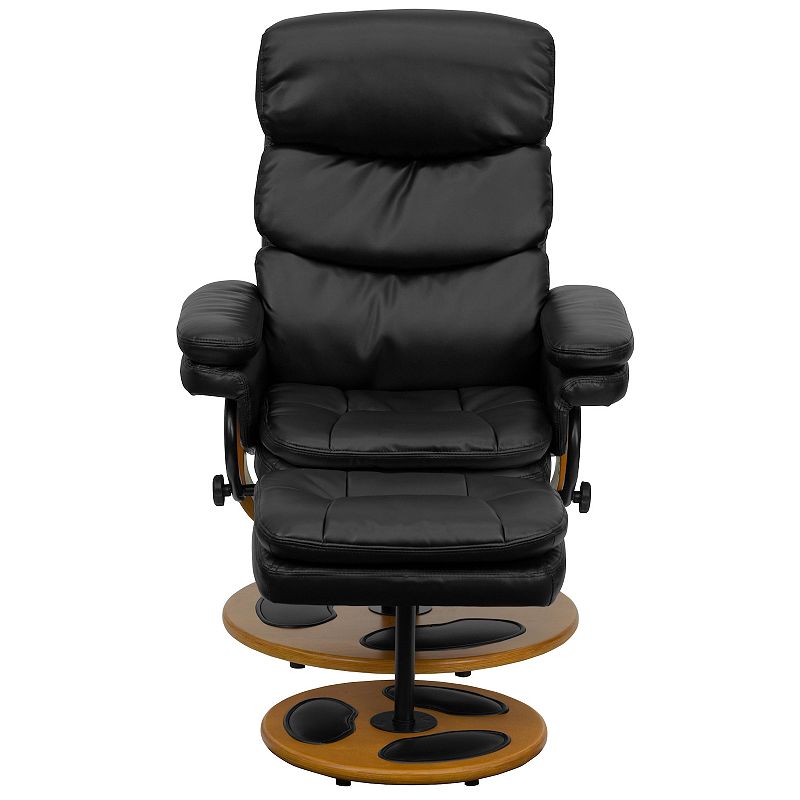 Emma and Oliver Contemporary Multi-Position Recliner Set with Wood Base in Black LeatherSoft