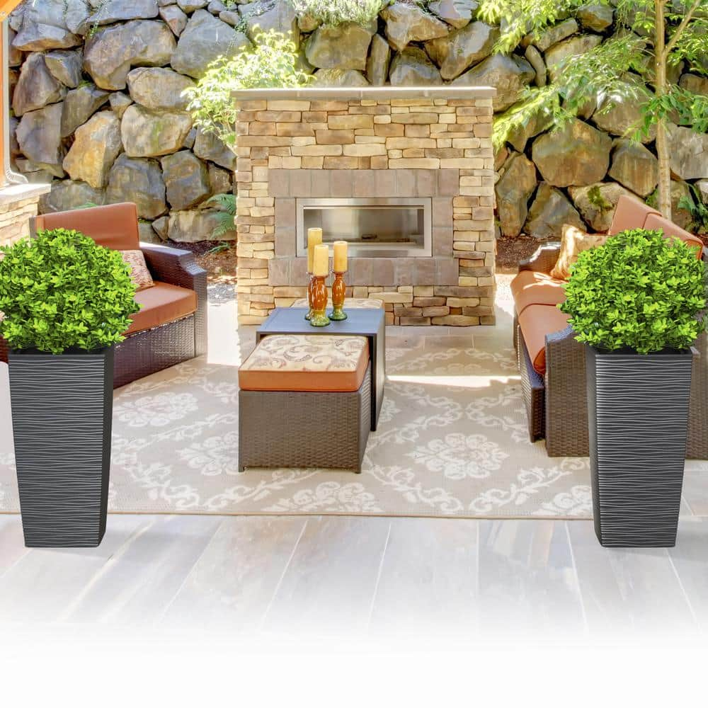 JANSKA 11.5 x 11.5 x 23in. EverGreen Dark Gray， M-Resin， Indoor/Outdoor Planter with Built-In Drainage， 2-Piece Duo Set， Large JAEG-3400DG