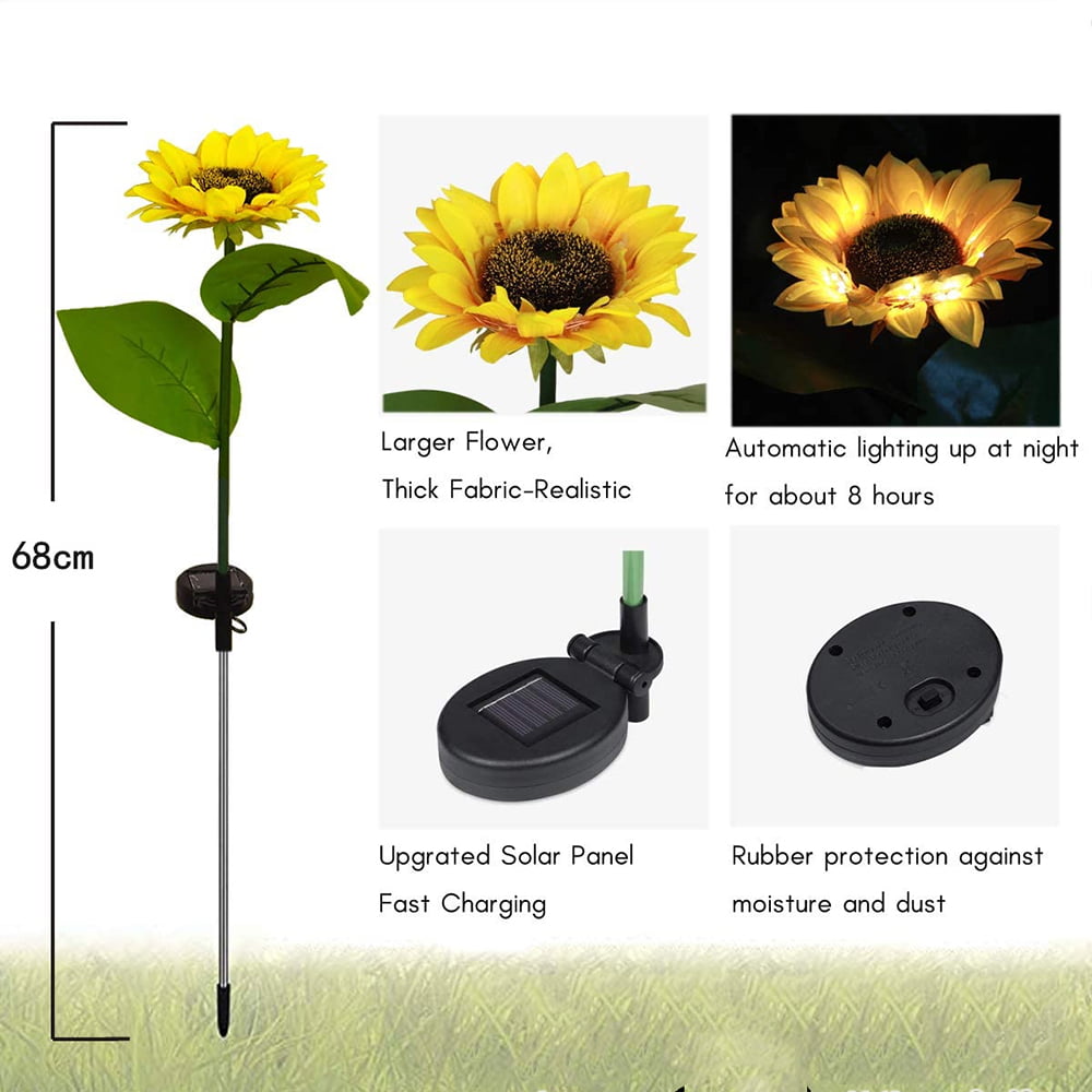 HOTBEST 2 Packs Solar Garden Lights LED Outdoor Waterproof Decorative Sunflower Ornaments Stake Lights for Pathway Landscape Lamp Patio Fence Yard Lighting Outdoor Decor