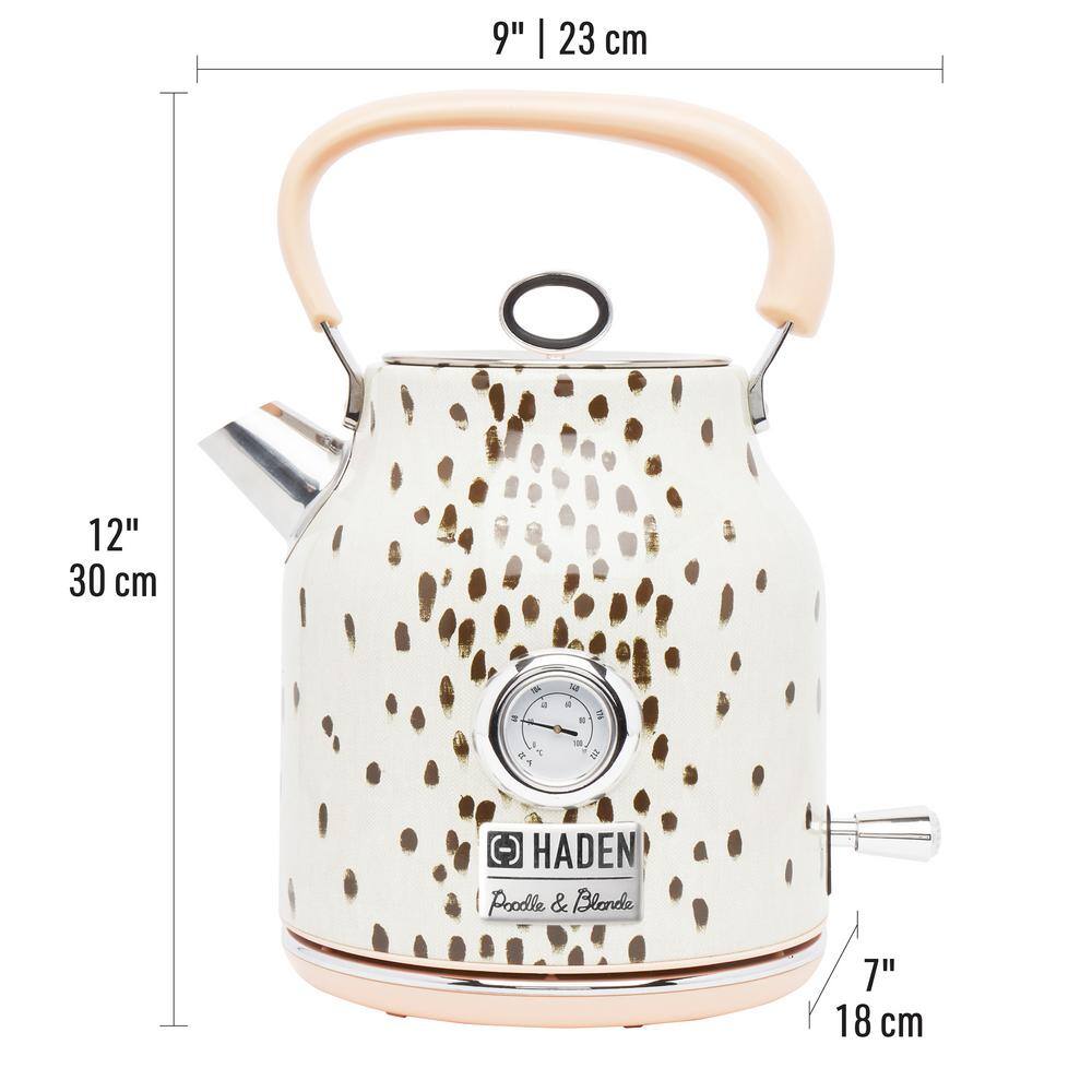 HADEN Margate 7 Cup WhiteBrown Spots Cordless Electric Kettle with Boil Dry Protection and Automatic Shut-Off 75023