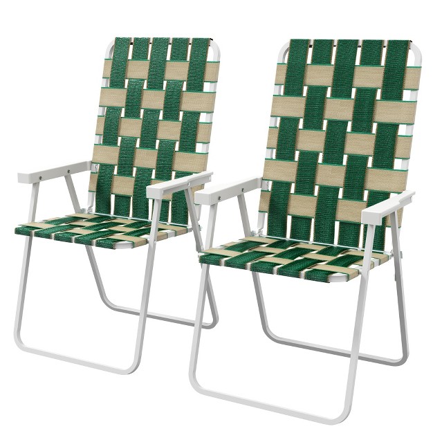 Outsunny Set Of 2 Patio Folding Chairs Classic Outdoor Camping Chairs Portable Lawn Chairs W Armrests Green