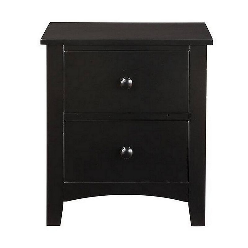 Pine Wood Night Stand With 2 Drawers， Black