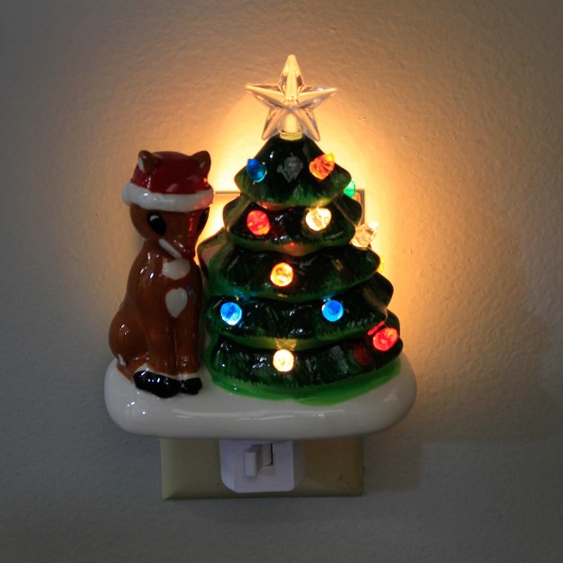 Rudolph With Vintage Tree Night Light Electric Plug in Roman Inc Nightlights