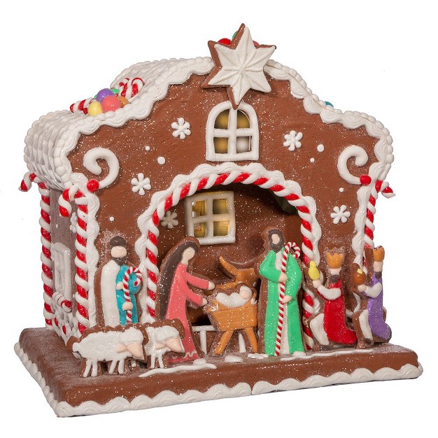 Kurt Adler 12 5 inch Battery operated Light Up Nativity Gingerbread House