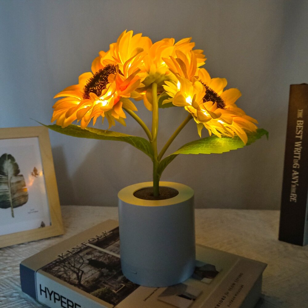 Simulation Sunflower Table Lamp Button Control Cure Department Style Warm Warm Light Comfortable And Pleasant Suitable For Bedside Study