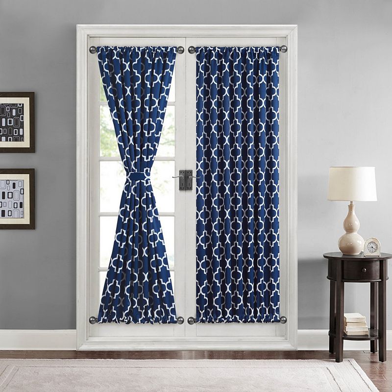 THD Lattice Print French Door Curtain Panel for Decorative Front Doors