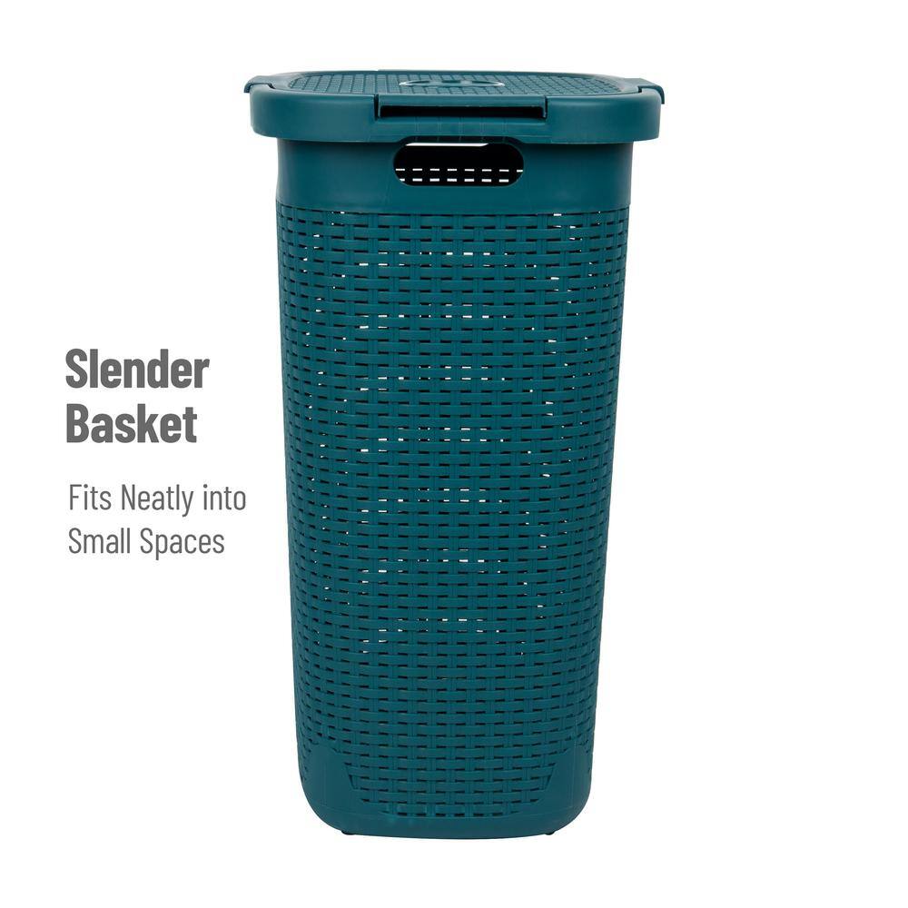 Mind Reader Basket Collection 60 Liter (15kg33lbs) Capacity Laundry Hamper Cut Out Handles Attached Hinged Lid Blue 60HAMP-BLU