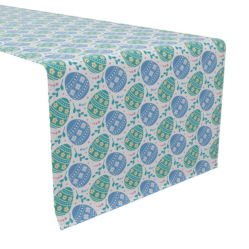 Table Runner， 100% Cotton， 16x108， Blue Floral Easter Eggs