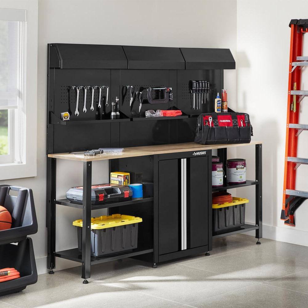 Husky 9-Piece Ready-to-Assemble Steel Garage Workstation in Black (80 in. W x 69.5 in. H x 19.5 in. D) G79009S1-US