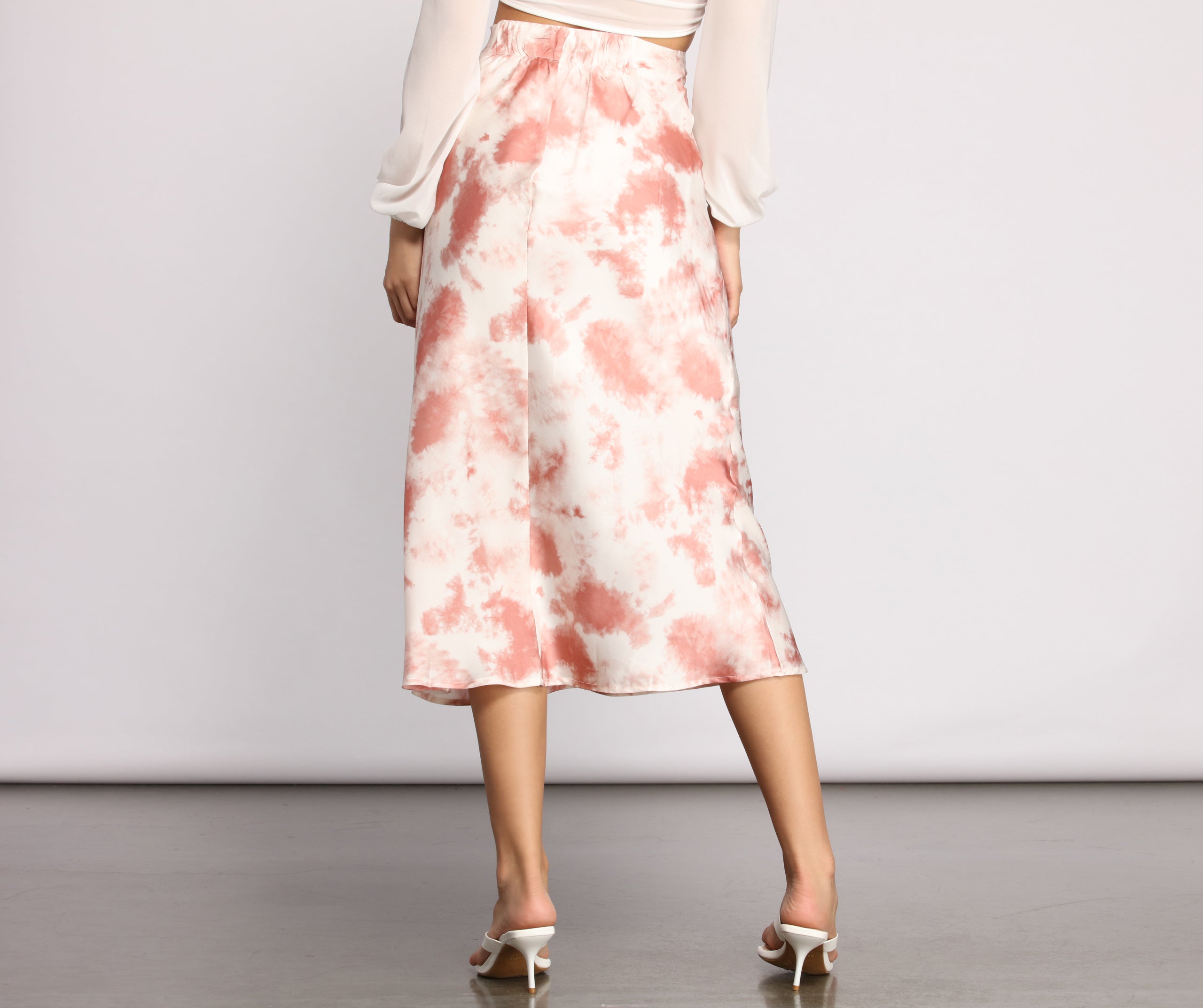 Stylishly Sleek Satin Tie Dye Midi Skirt