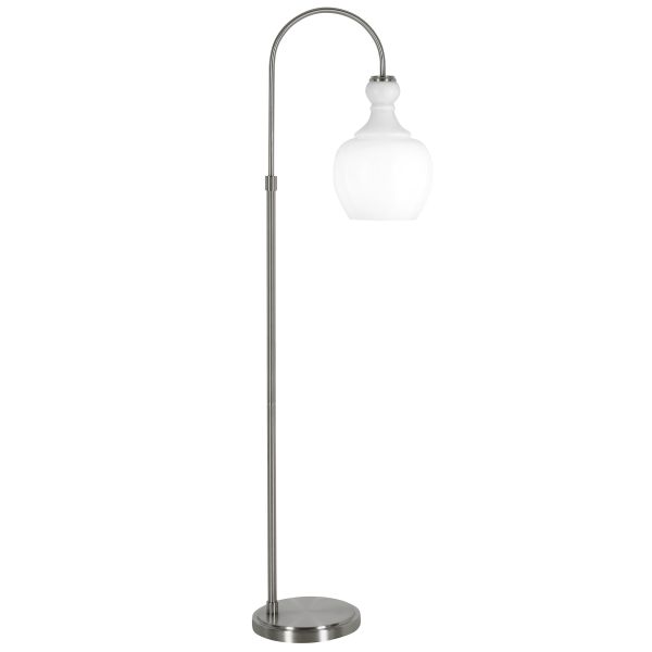 Verona Arc Floor Lamp with Glass Shade in Brushed Nickel/White Milk