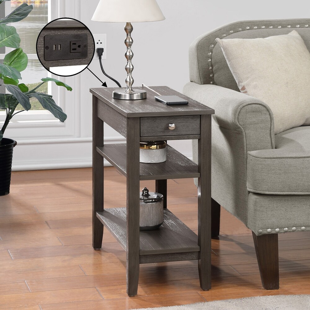 Convenience Concepts American Heritage 1 Drawer Chairside End Table with Charging Station and Shelves